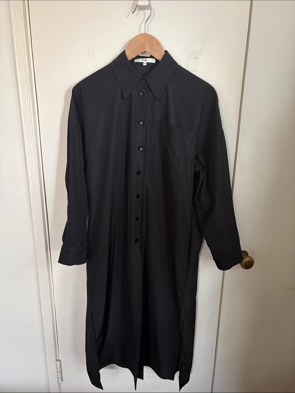Tibi Black Midi Button-Up Shirt Dress